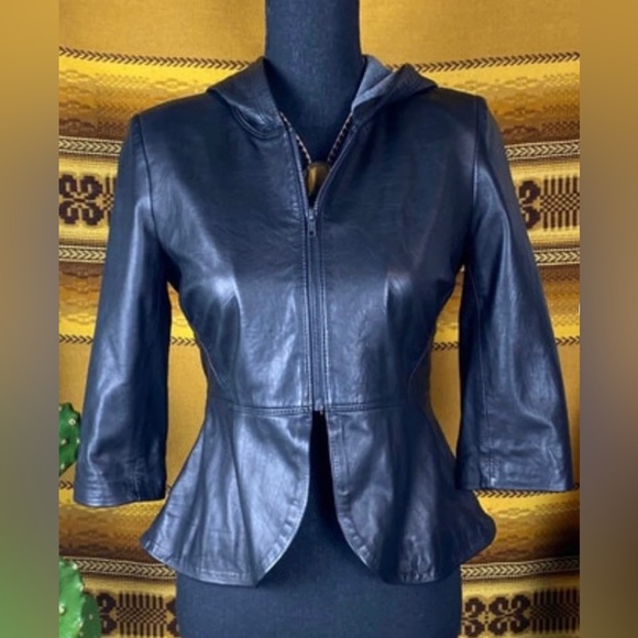 Bird by Juicy Couture Soft Leather Jacket Hoodie w/ Peplum🖤 - Picture 12 of 17